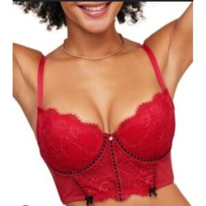 NWT Adore Me Longline Demi Bra Womens 38C Red Lace Underwire